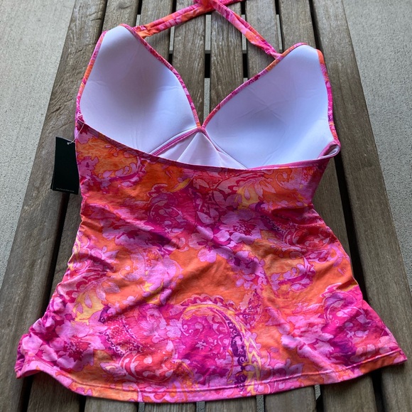 Lauren Ralph Lauren orange/pink floral halter tankini top size 14 new with tags - Picture 2 of 4